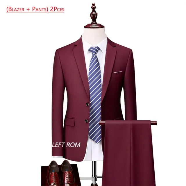 3 Piece ( Jacket   Vest   Pants ) Boutique Pure Color Mens Business Suit Three-piece and Two-piece Groom Wedding Formal Wear