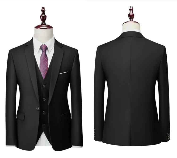 3 Piece ( Jacket   Vest   Pants ) Boutique Pure Color Mens Business Suit Three-piece and Two-piece Groom Wedding Formal Wear