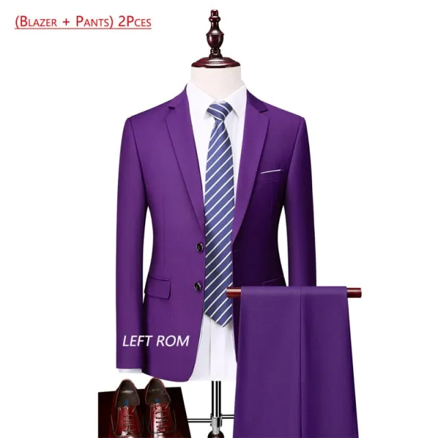 3 Piece ( Jacket   Vest   Pants ) Boutique Pure Color Mens Business Suit Three-piece and Two-piece Groom Wedding Formal Wear