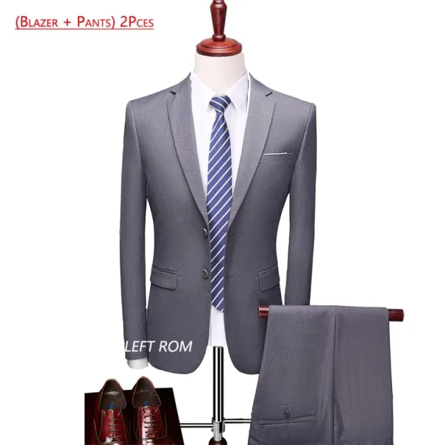 3 Piece ( Jacket   Vest   Pants ) Boutique Pure Color Mens Business Suit Three-piece and Two-piece Groom Wedding Formal Wear