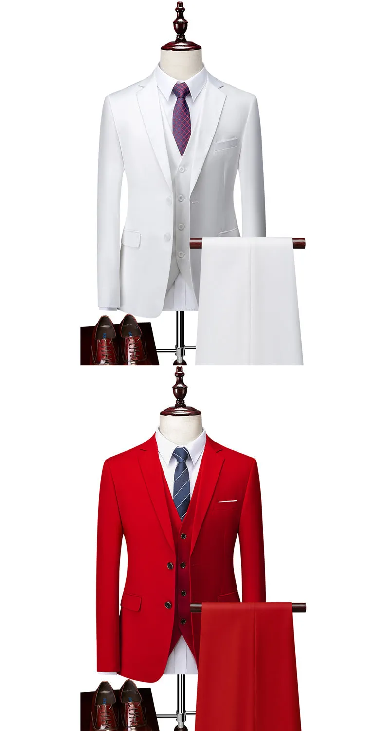 3 Piece ( Jacket   Vest   Pants ) Boutique Pure Color Mens Business Suit Three-piece and Two-piece Groom Wedding Formal Wear