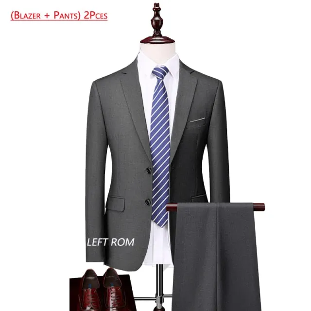 3 Piece ( Jacket   Vest   Pants ) Boutique Pure Color Mens Business Suit Three-piece and Two-piece Groom Wedding Formal Wear