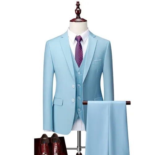 3 Piece ( Jacket   Vest   Pants ) Boutique Pure Color Mens Business Suit Three-piece and Two-piece Groom Wedding Formal Wear