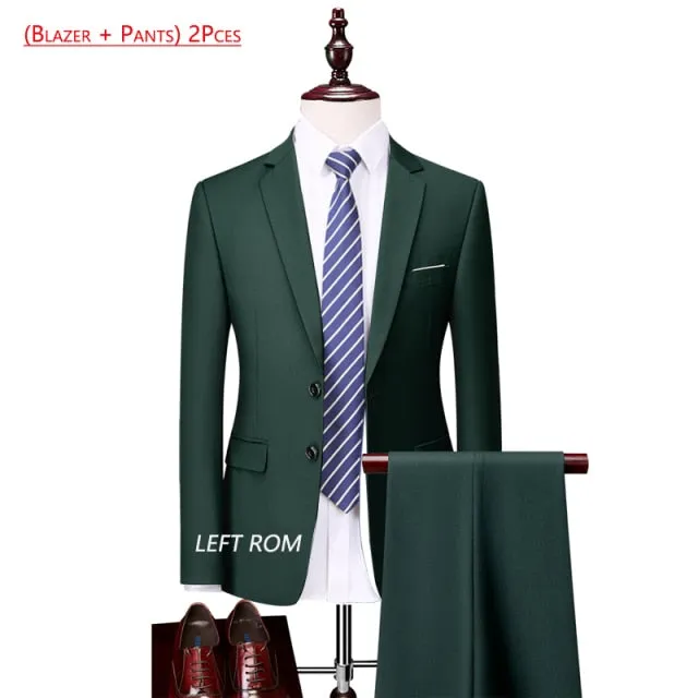 3 Piece ( Jacket   Vest   Pants ) Boutique Pure Color Mens Business Suit Three-piece and Two-piece Groom Wedding Formal Wear