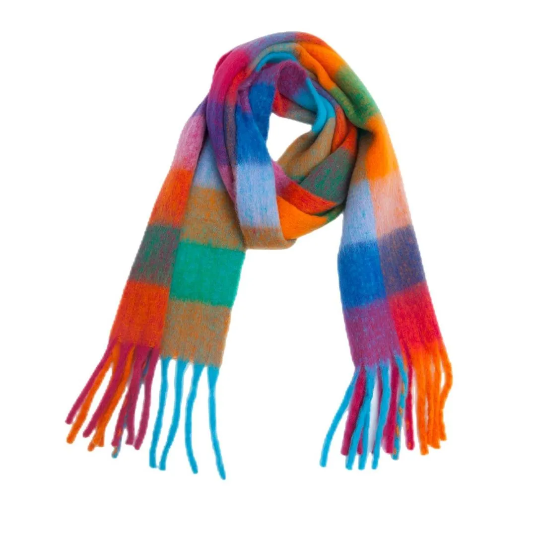 Accity | Plaid Fringe Winter Scarf: Colorful