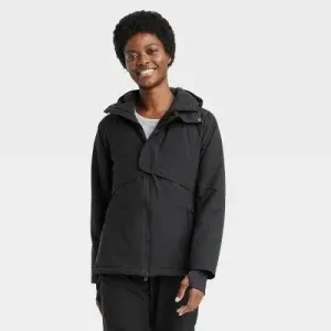 All in Motion Women's Winter Jacket Wind Resistant Attached Hood Zipper Pockets