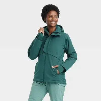 All in Motion Women's Winter Jacket Wind Resistant Attached Hood Zipper Pockets