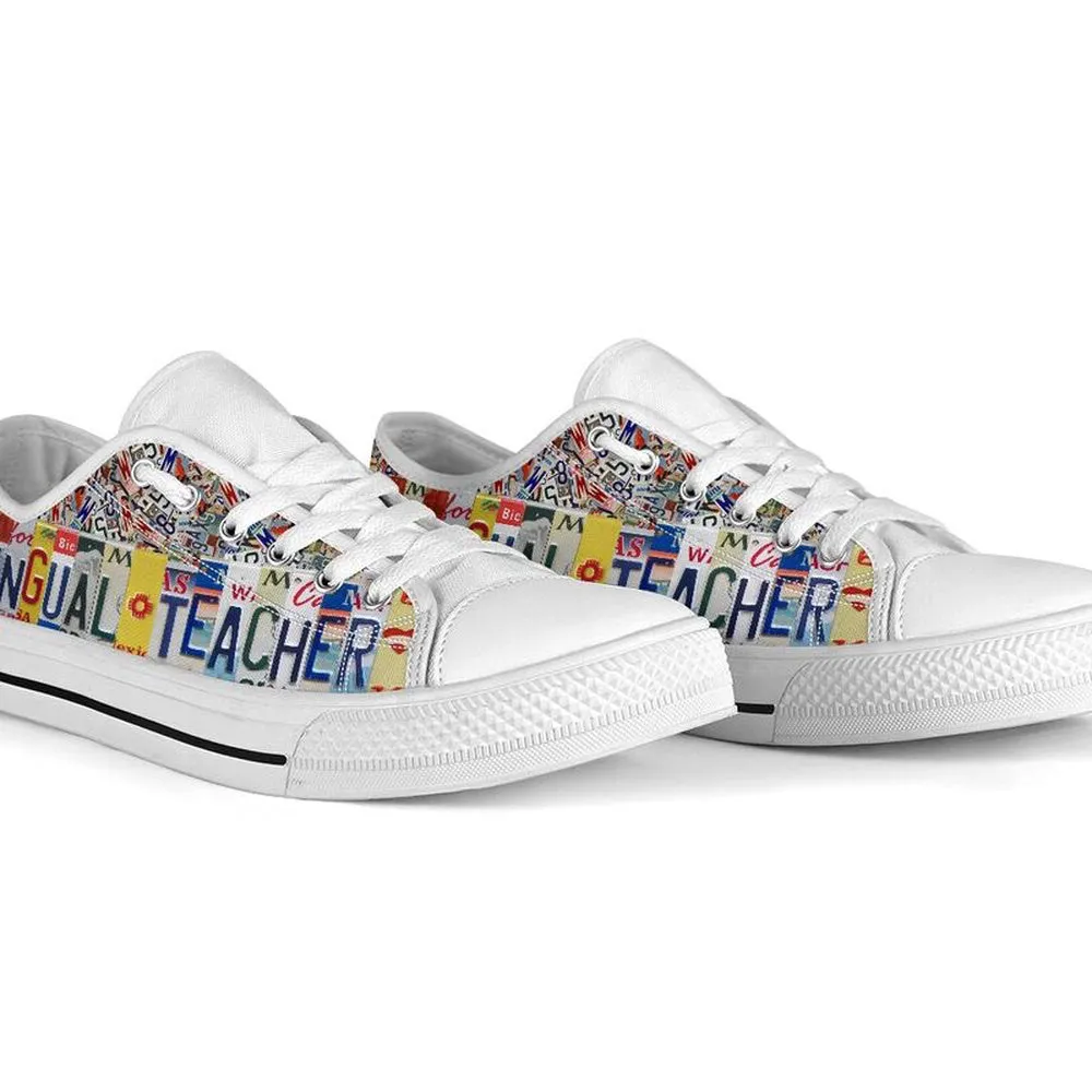 Bilingual Teacher License Plates Low Top Shoes, Teacher Shoes, Low Top Sneakers