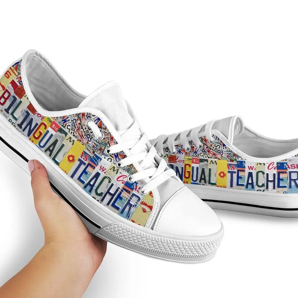 Bilingual Teacher License Plates Low Top Shoes, Teacher Shoes, Low Top Sneakers