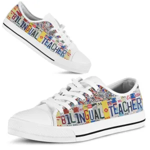 Bilingual Teacher License Plates Low Top Shoes, Teacher Shoes, Low Top Sneakers