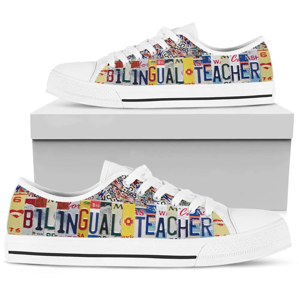 Bilingual Teacher License Plates Low Top Shoes, Teacher Shoes, Low Top Sneakers