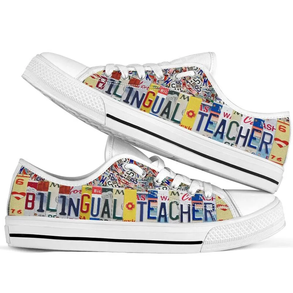 Bilingual Teacher License Plates Low Top Shoes, Teacher Shoes, Low Top Sneakers