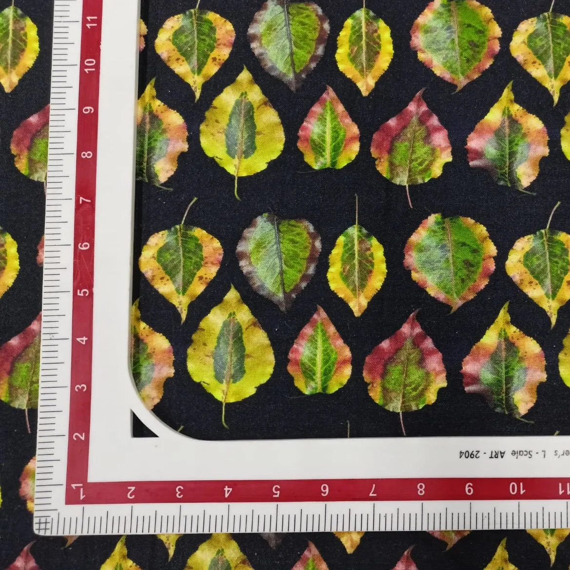 Black & yellow Leaf Print Cotton Linen Fabric