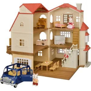 Calico Critters Red Roof Grand Mansion Dollhouse Playset with 3 Figures, Furniture, Vehicle and Accessories