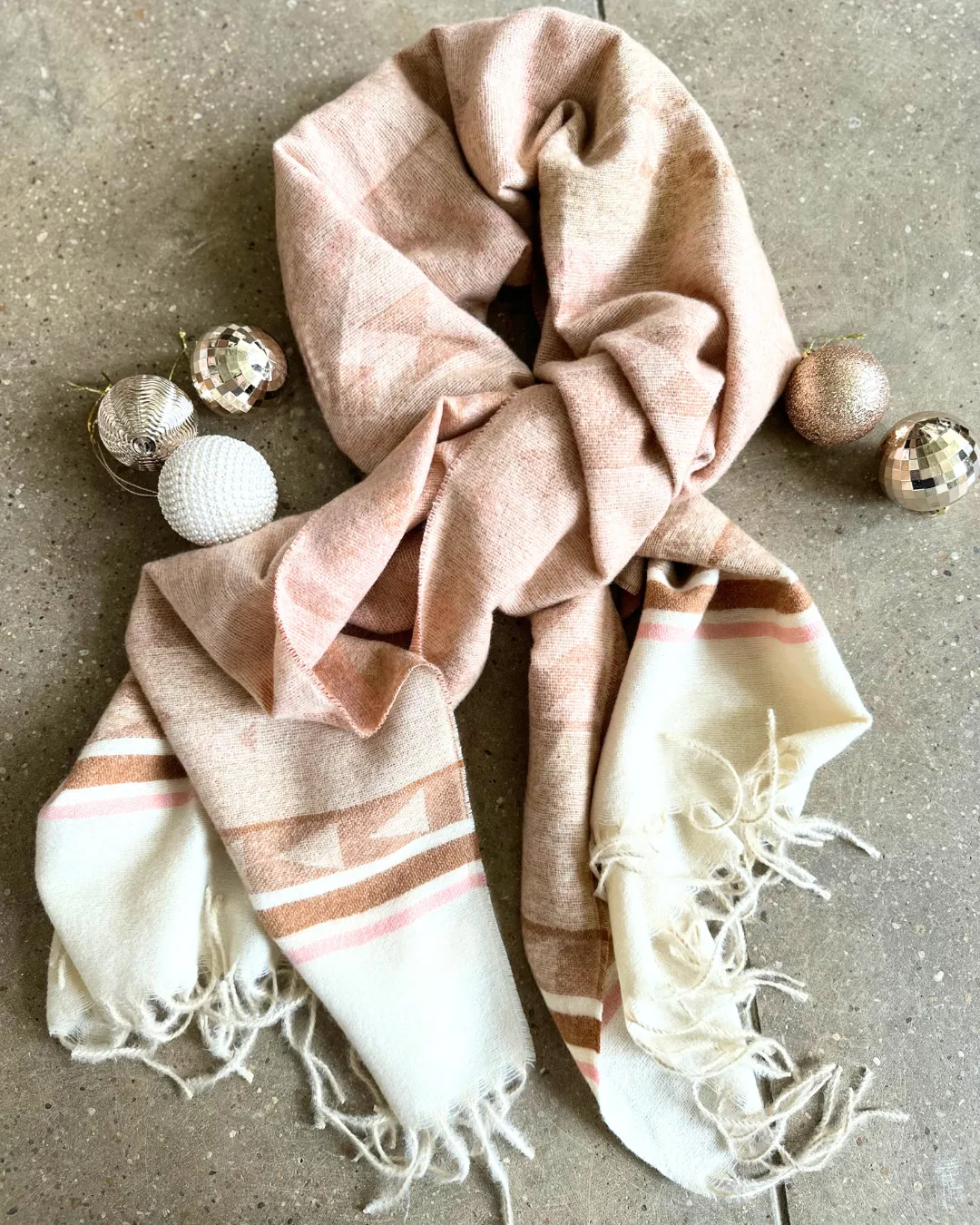 Cozy Pink and Beige Print Scarf