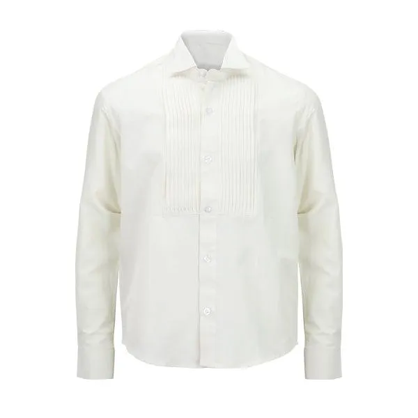 CREAM LONG SLEEVE PLEATED BOYS WING COLAR SHIRT