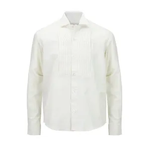 CREAM LONG SLEEVE PLEATED BOYS WING COLAR SHIRT