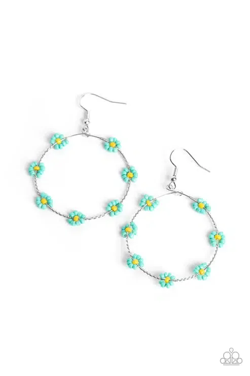 Dainty Daisies Blue Earrings - Paparazzi Accessories