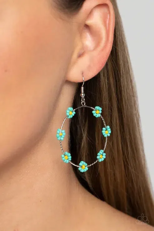 Dainty Daisies Blue Earrings - Paparazzi Accessories