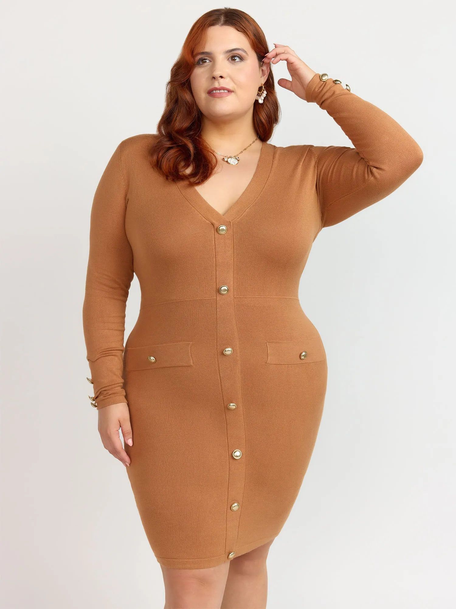 Fashion To Figure - Tessa Button Front Sweater Dress