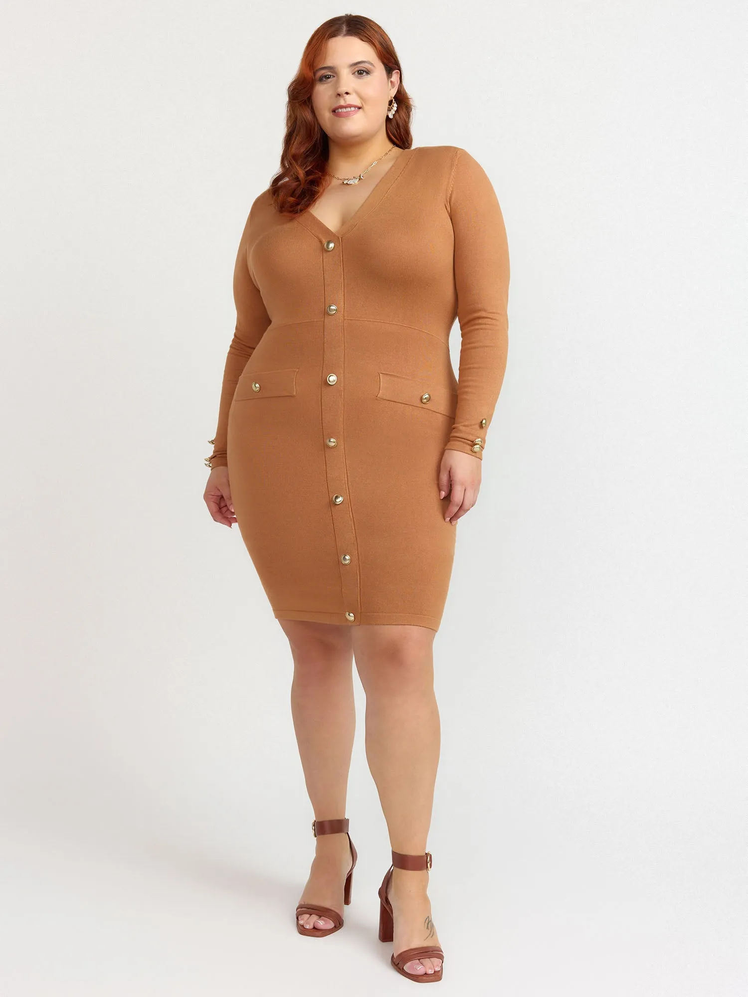 Fashion To Figure - Tessa Button Front Sweater Dress