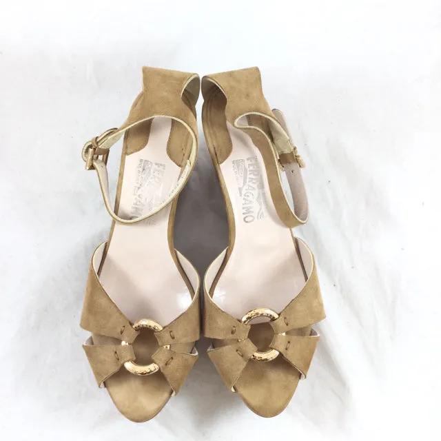 Ferragamo Suede Wedge Sandal. Size 9