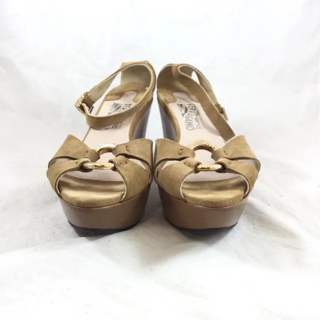 Ferragamo Suede Wedge Sandal. Size 9