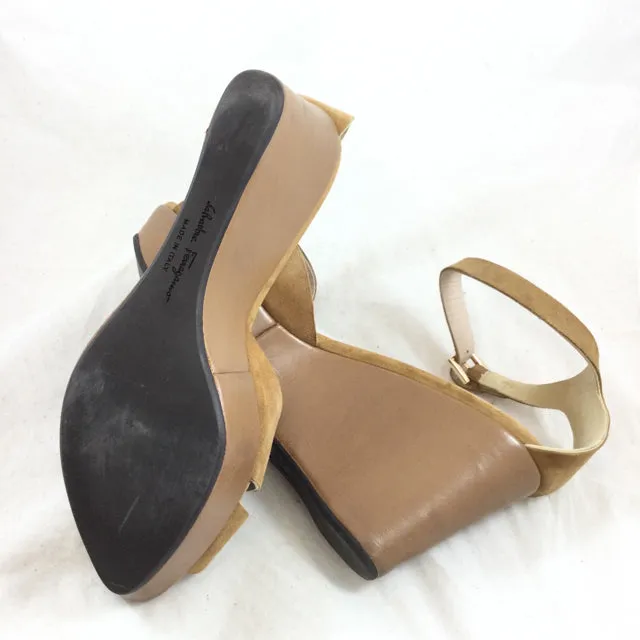 Ferragamo Suede Wedge Sandal. Size 9