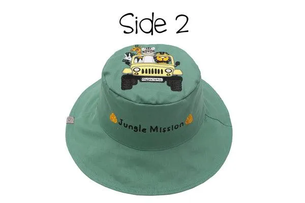 Flapjack Kids UPF50  Patterned Reversible Sun Hat - Tiger / Safari Truck