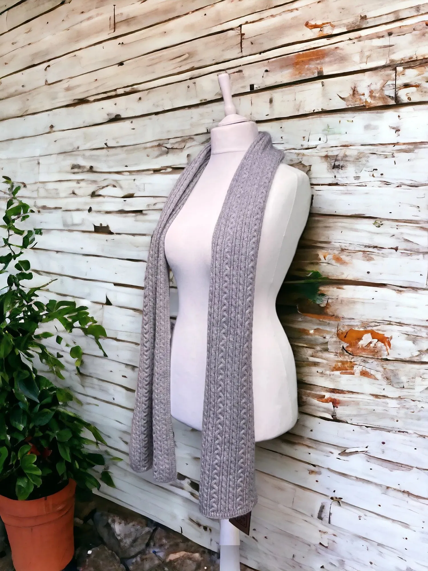 Grey Cable Knit Scarf