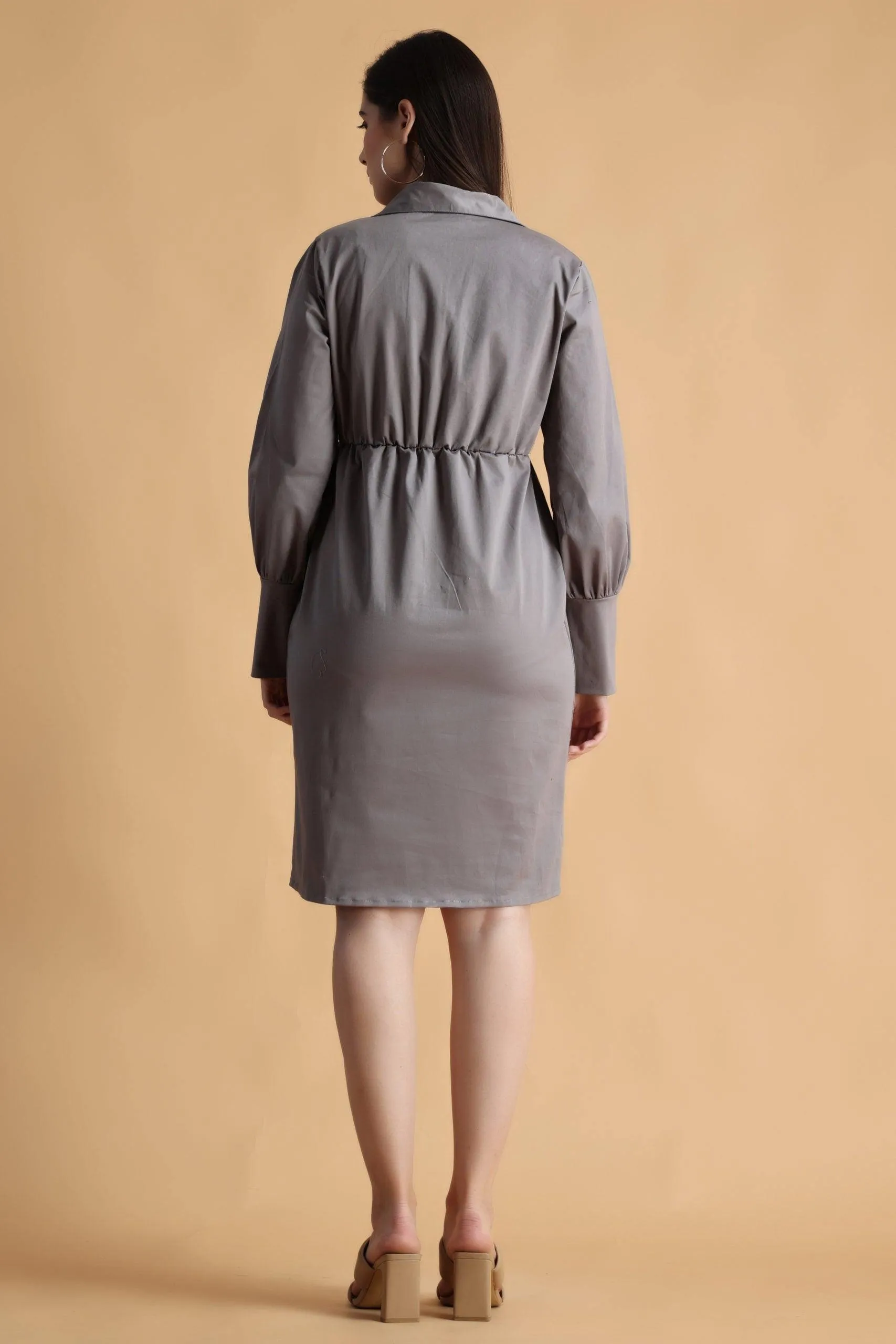 Grey Solid Formal Dress