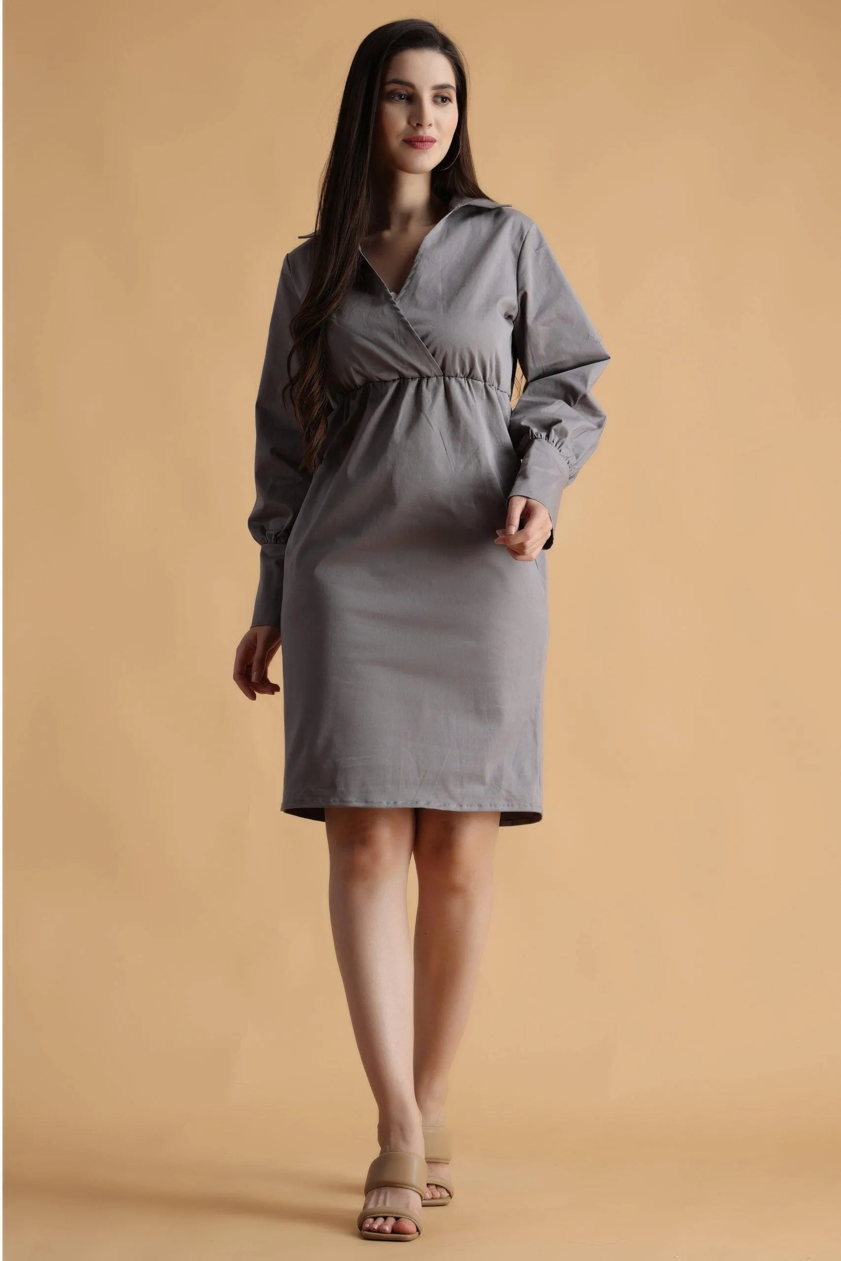 Grey Solid Formal Dress