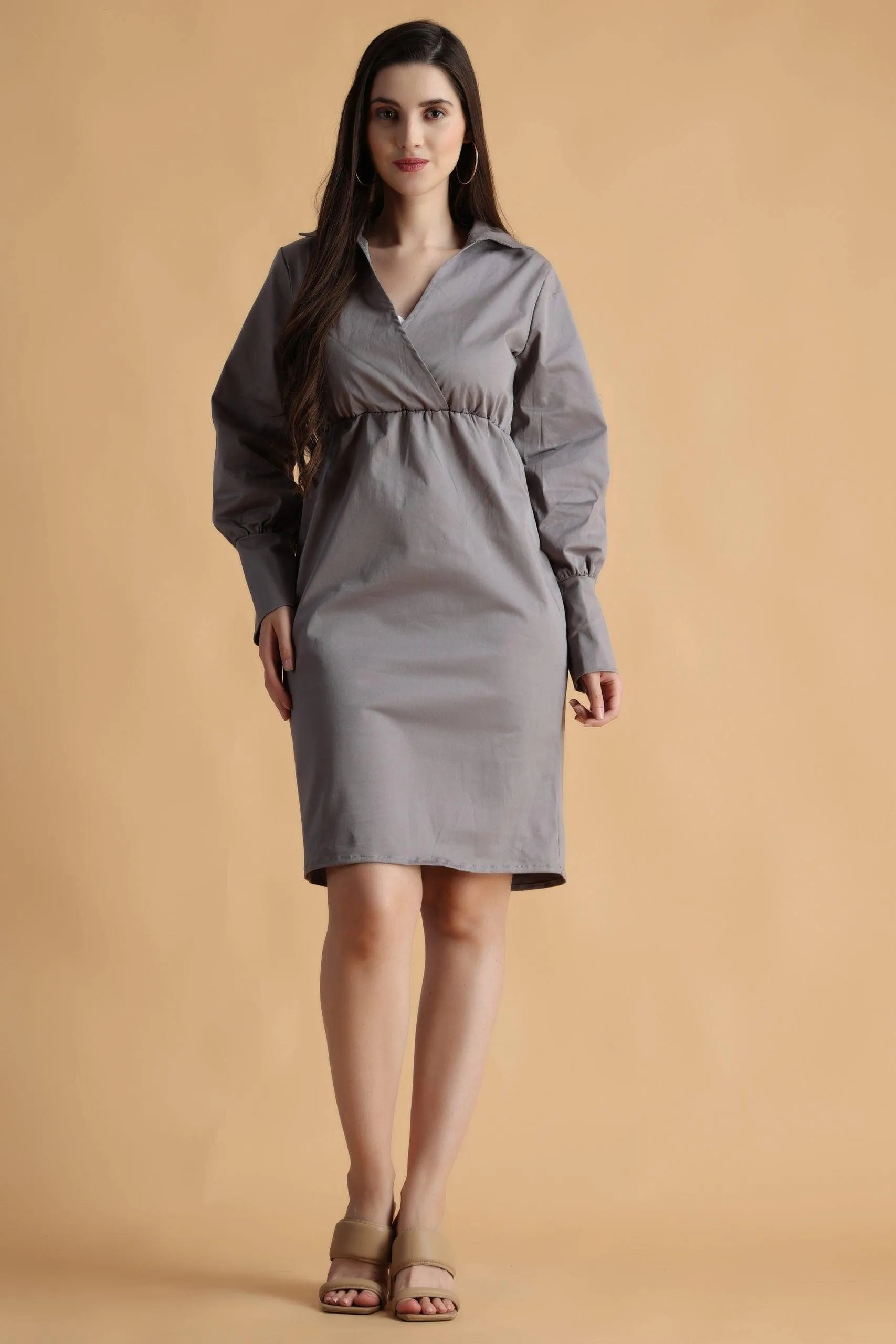 Grey Solid Formal Dress