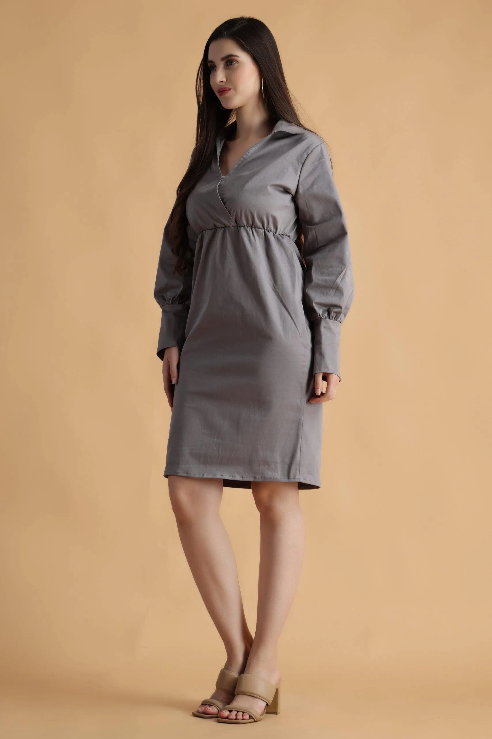 Grey Solid Formal Dress