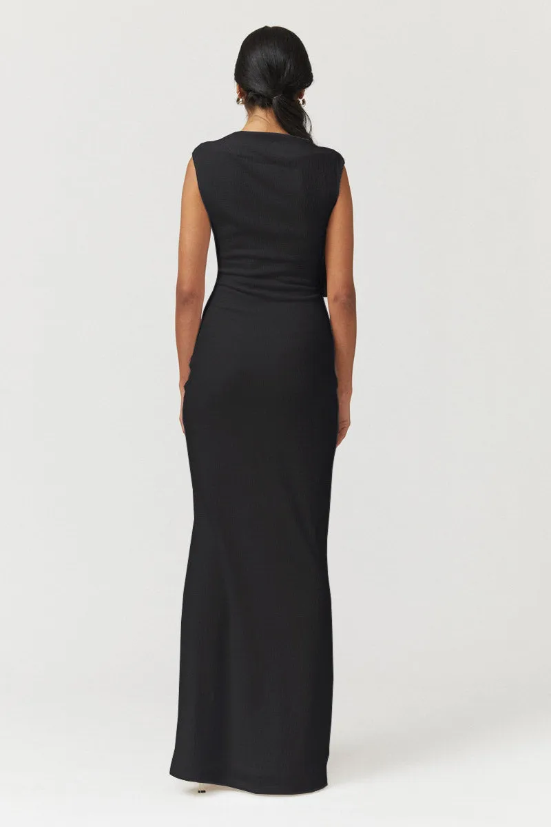 Jacqui Rouched Front Midi Dress  - Black