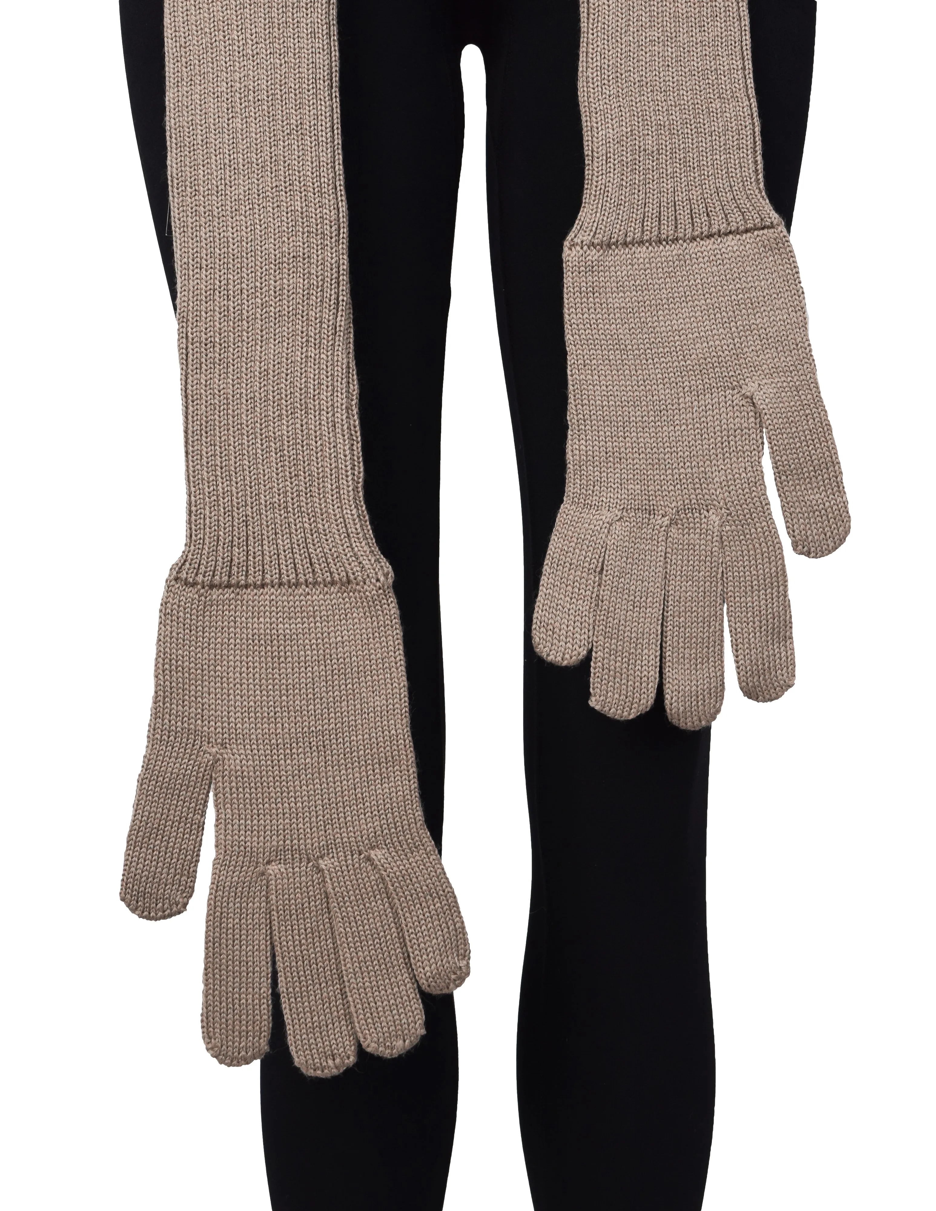 Jean Paul Gaultier Vintage AW 2000 Taupe Knit Attached Gloves