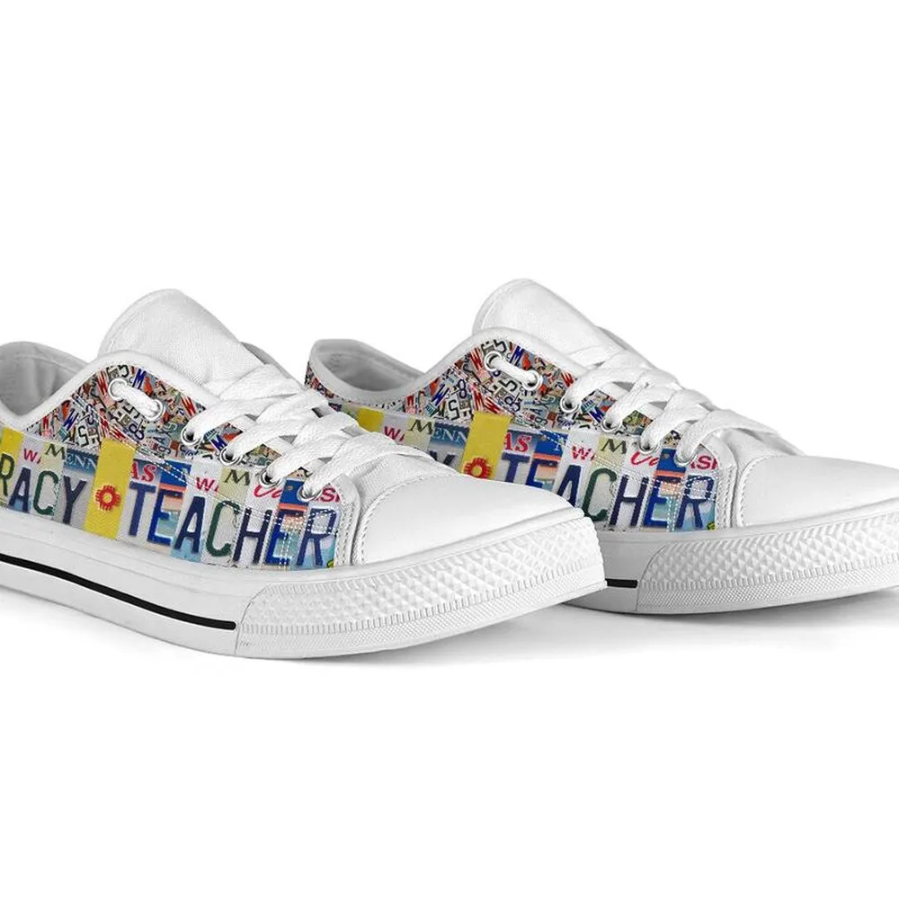 Literacy Teacher License Plates Low Top Shoes, Teacher Shoes, Low Top Sneakers