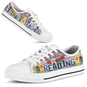 Literacy Teacher License Plates Low Top Shoes, Teacher Shoes, Low Top Sneakers