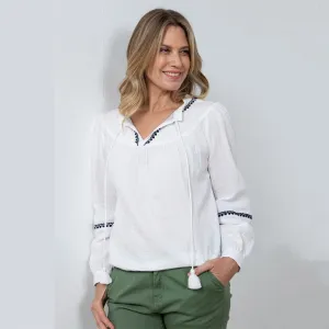 Lori White Embroidered Long Sleeve Top