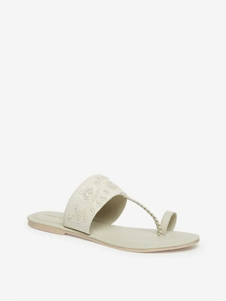 LUNA BLU Off White Faux-Pearl Kolhapuri Sandals