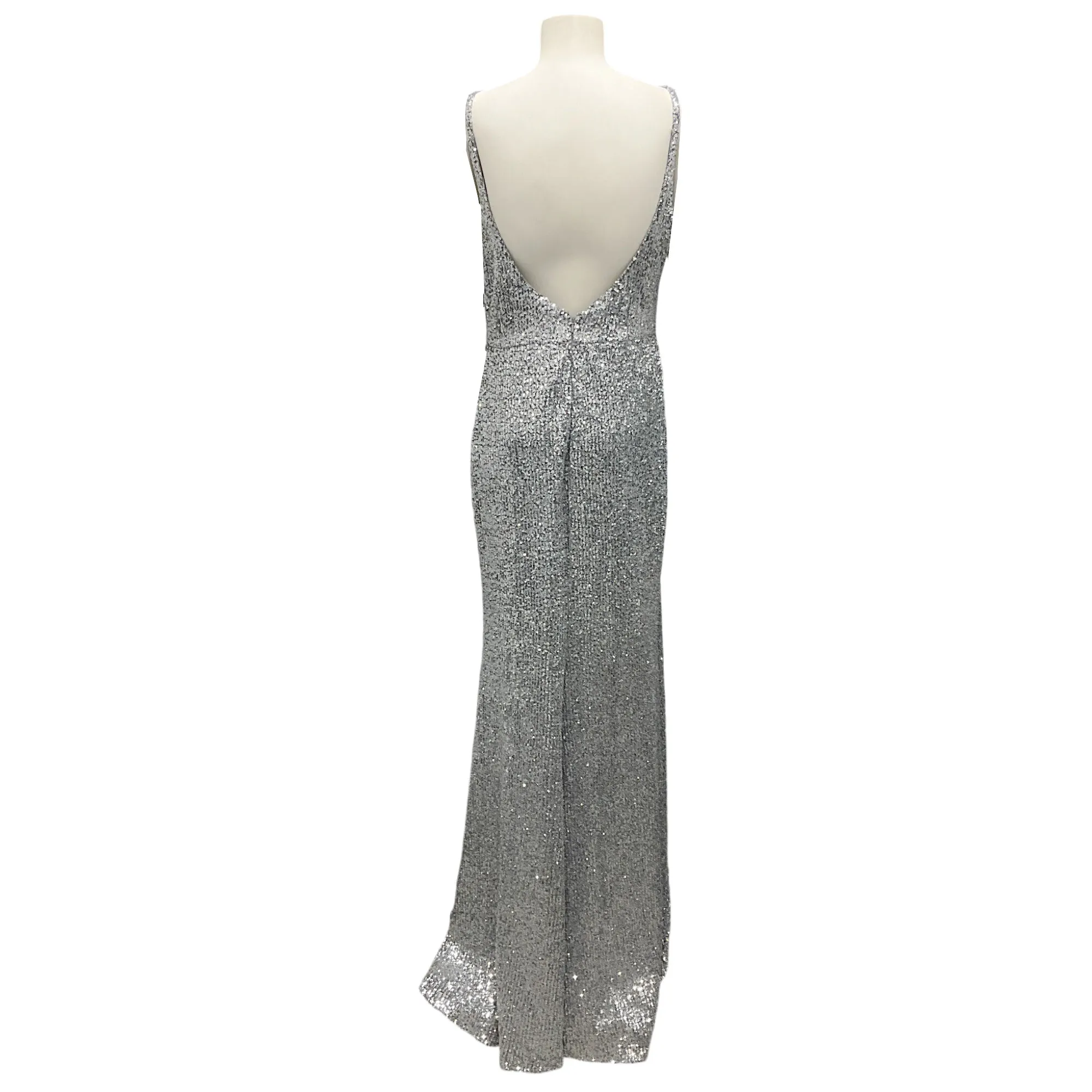 Mac Duggal Silver Sequined Sleeveless Gown / Formal Dress