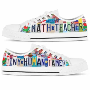 Math Teacher License Plate Tiny Human Tamer Low Top Shoes, Teacher Shoes, Low Top Sneakers