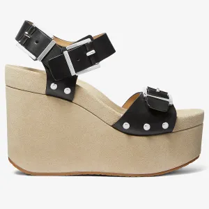 Michael Michael Kors Colby Leather Wedge Sandals, black/beige