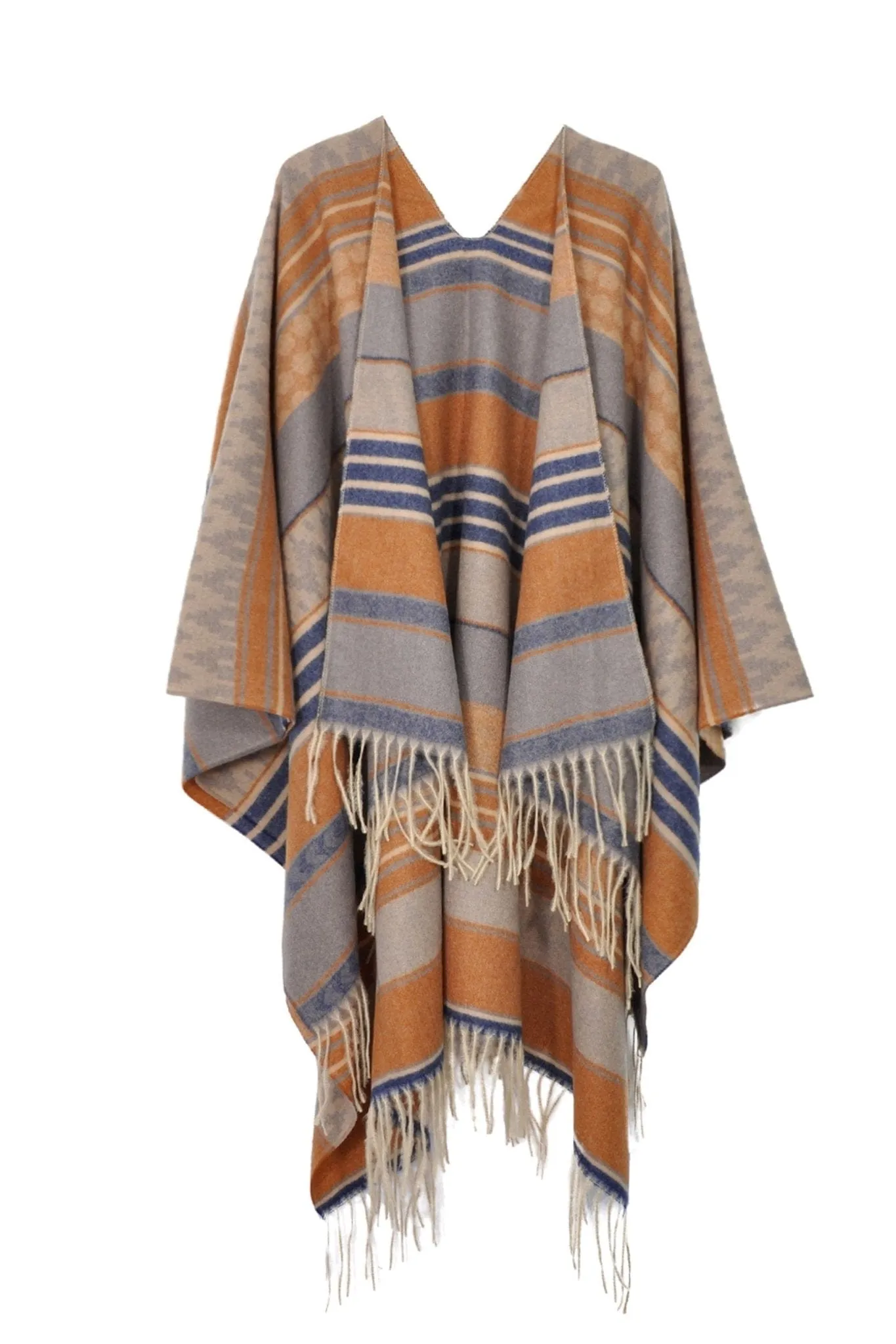 MS0312 Camila Aztec Print Fringe Ruana