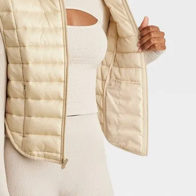 New - Women's Zipper Quilted Relaxed Puffer Vest Poplin Lightweight Stand Up Collar