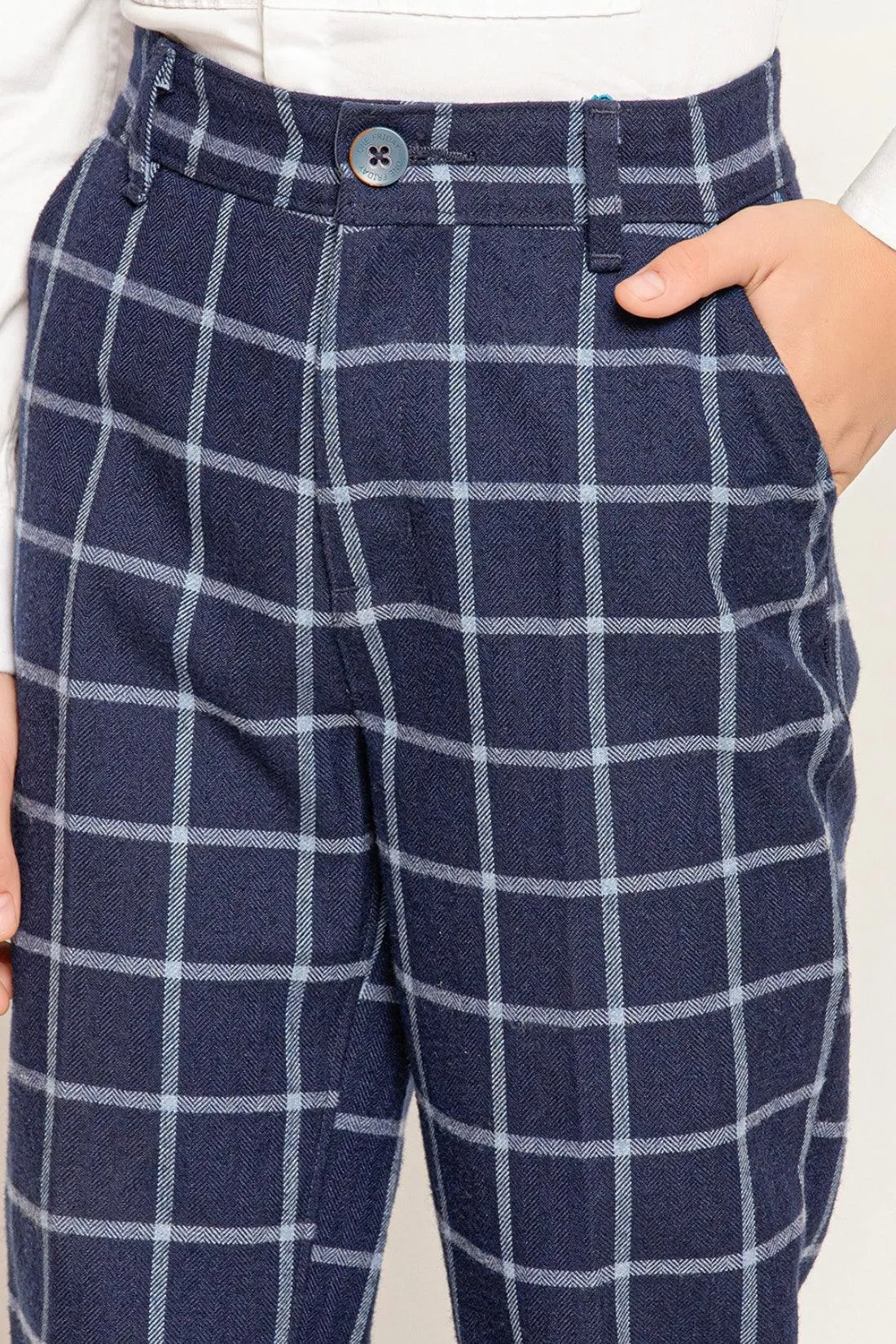 One Friday Navy Blue  Checks Trouser