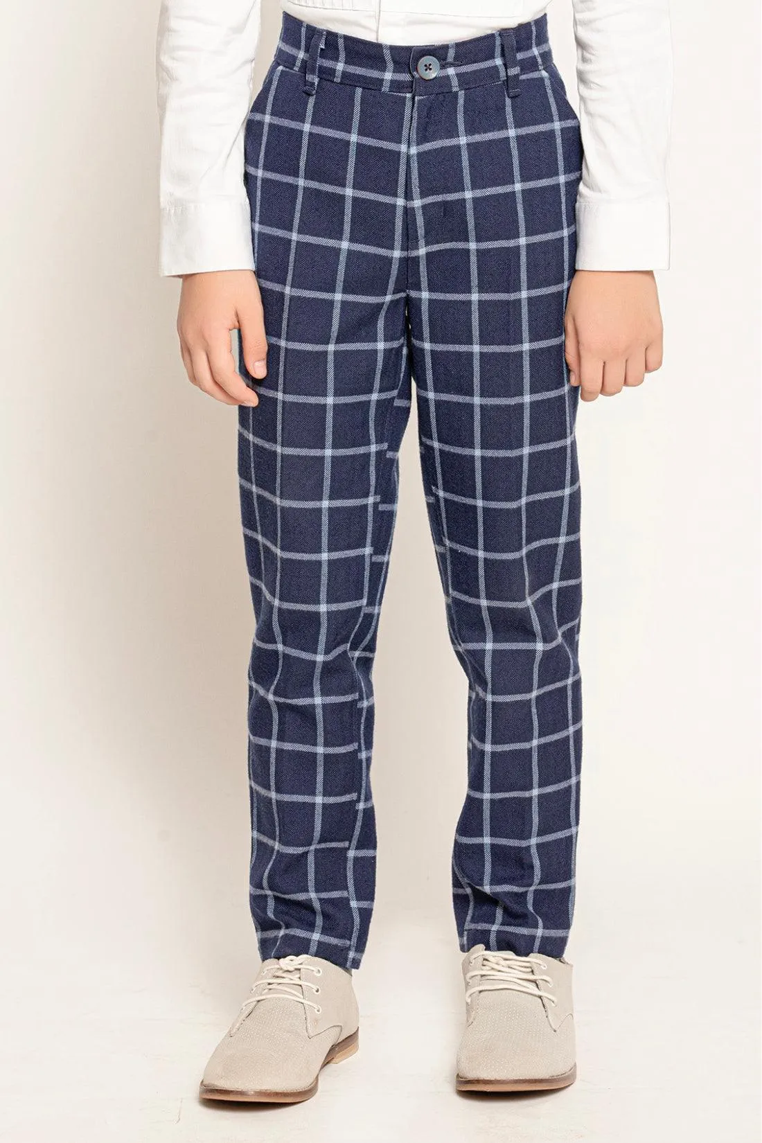 One Friday Navy Blue  Checks Trouser