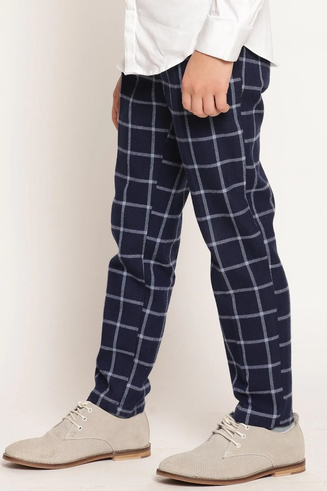 One Friday Navy Blue  Checks Trouser