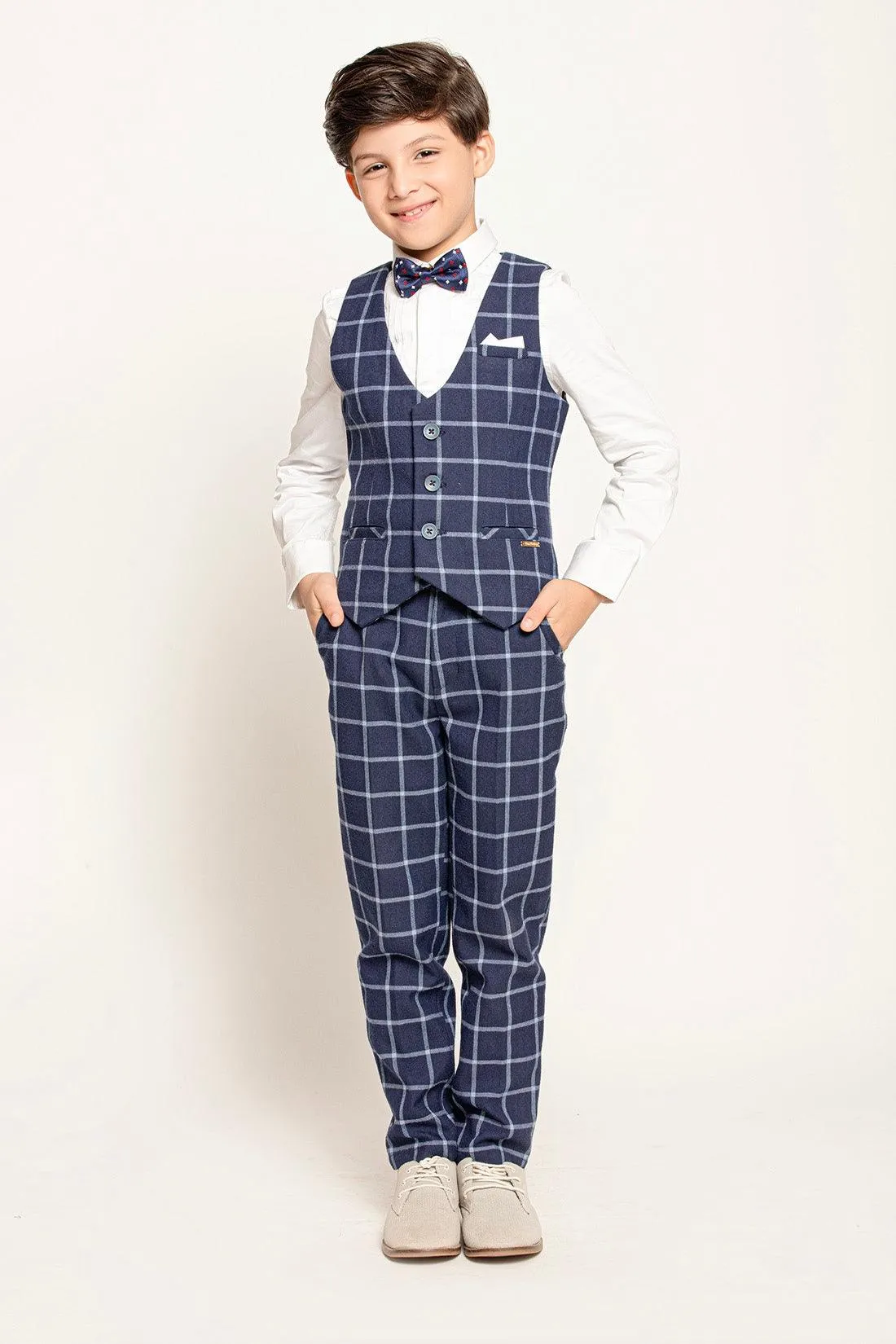 One Friday Navy Blue  Checks Trouser