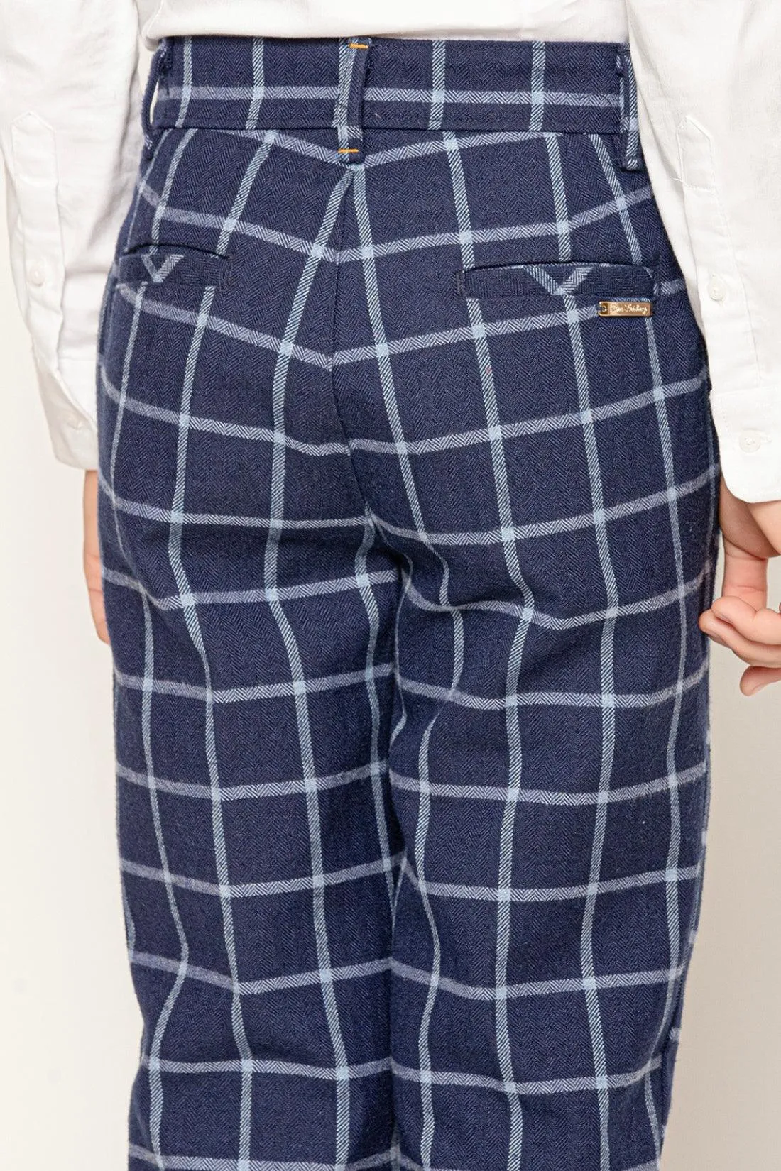 One Friday Navy Blue  Checks Trouser